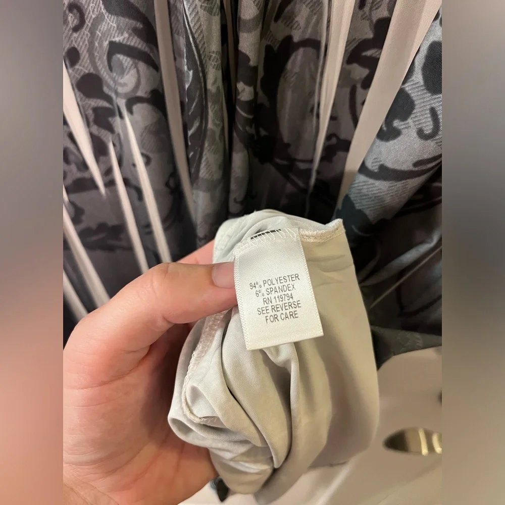 Vtg Y2K Boho Apt.9 Midi Stretch Dress Gray White Pattern Dye Print Scoop Neck MD - Picture 13 of 15